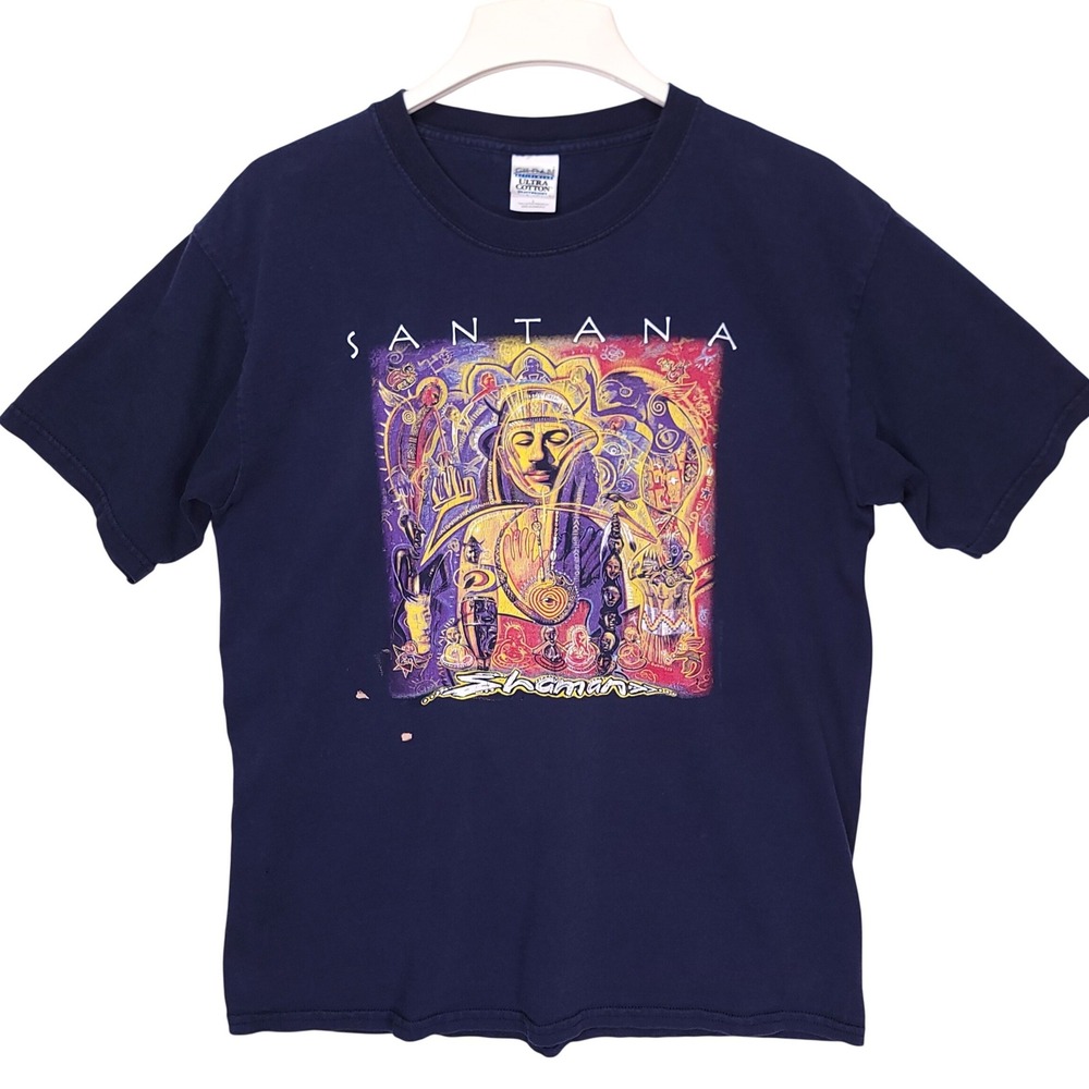 Santana Shaman Tour T Shirt Mens Large Navy Blue Graphic Short Sleeve Cotton